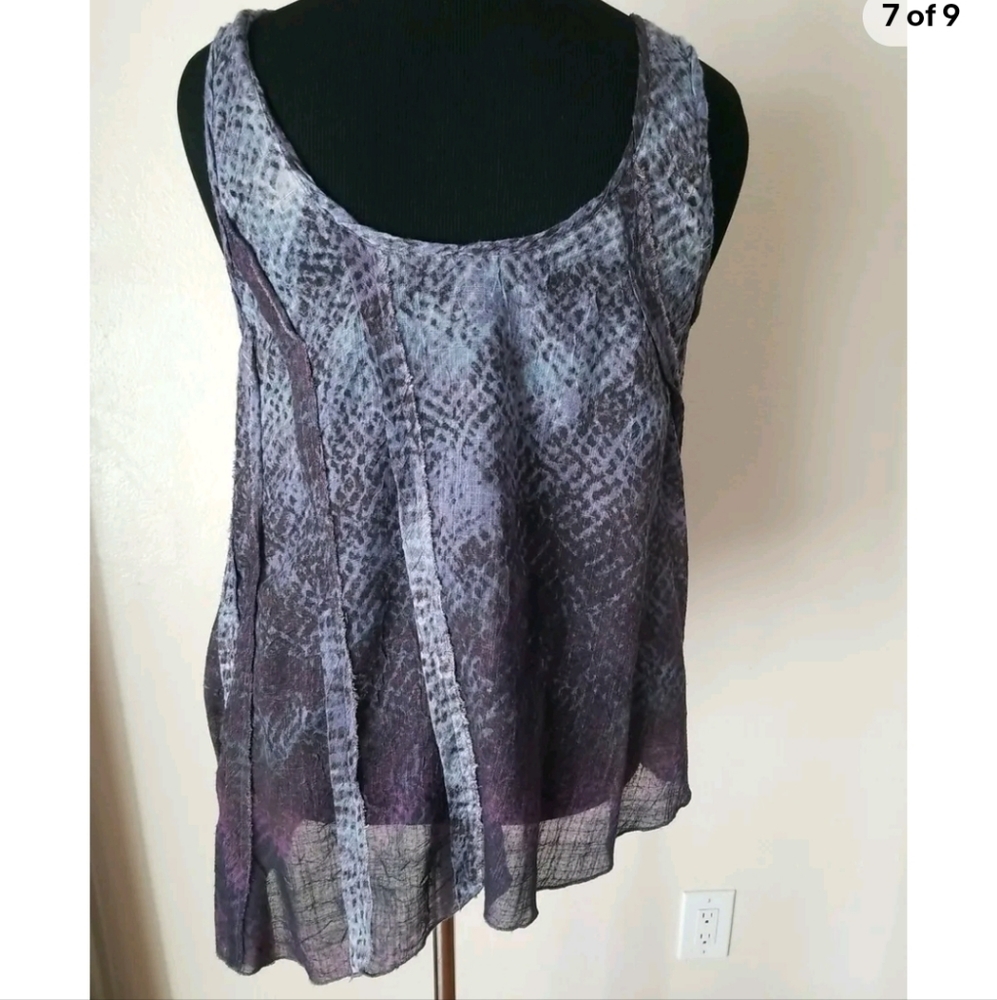 Free People Women's Sleeveless Animal Print Frayed Trim Scoop Neck Top Size M